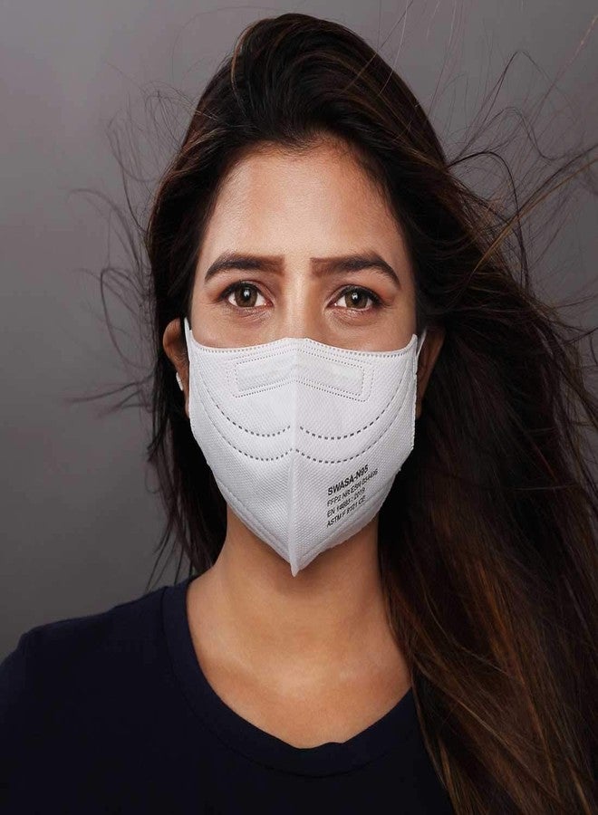 SWASA - Breathe clean air FFP2 Certified Respirator N95 Filter 100 Hours Reusable Nanofiber With No Filter Valve Face Mask For Unisex, Pack Of 5 (White) - Image 3